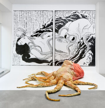Monster Chetwynd, "Hokusai’s Octapai", 2004, instalação na galeria Tanya Leighton, como parte do Galleries Curate