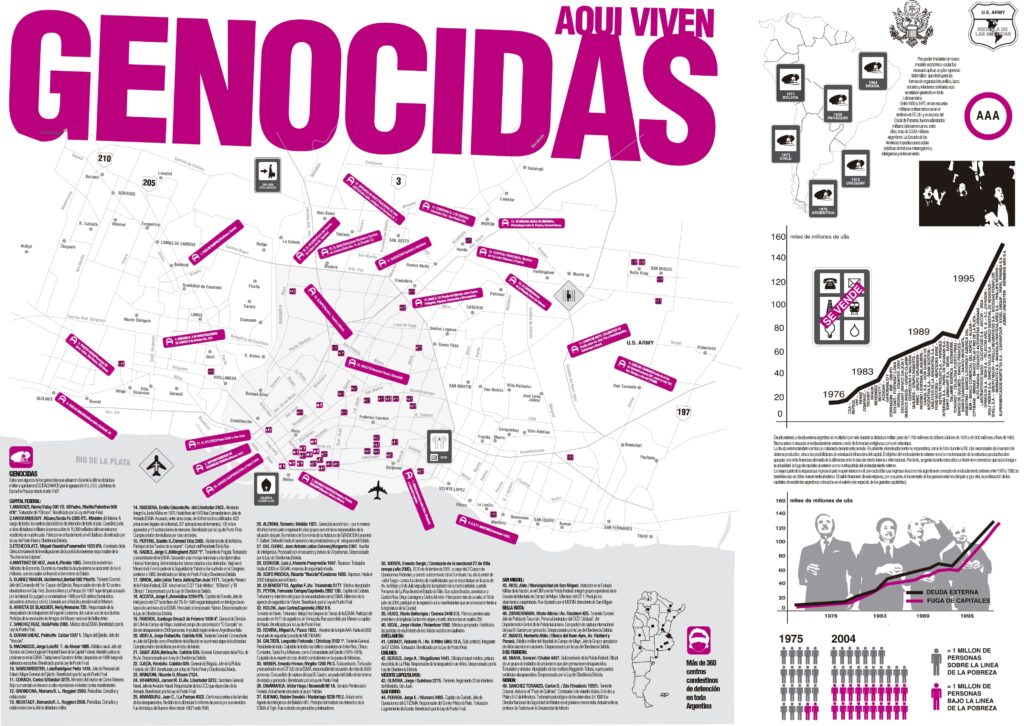 Mapa "Aqui viven genocidas", do Grupo de Arte Callejero, presente na mostra "Giro gráfico", no Reina Sofía. Reprodução