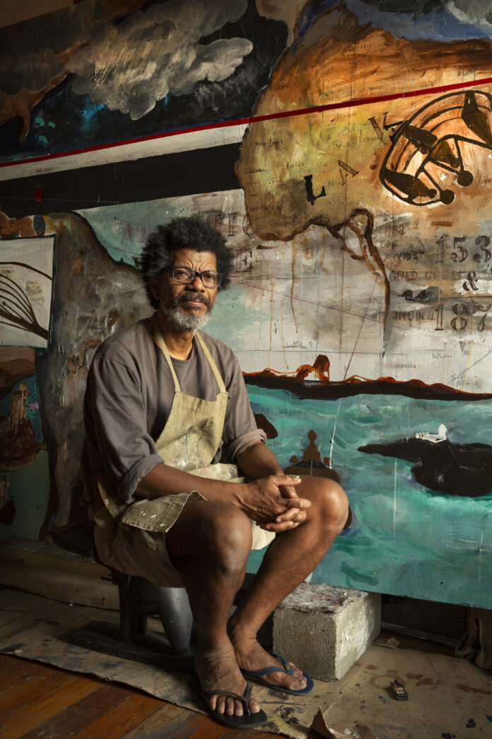 The Rio de Janeiro painter Arjan Martins, in his studio in Rio de Janeiro. Photo: Pepe Schettino