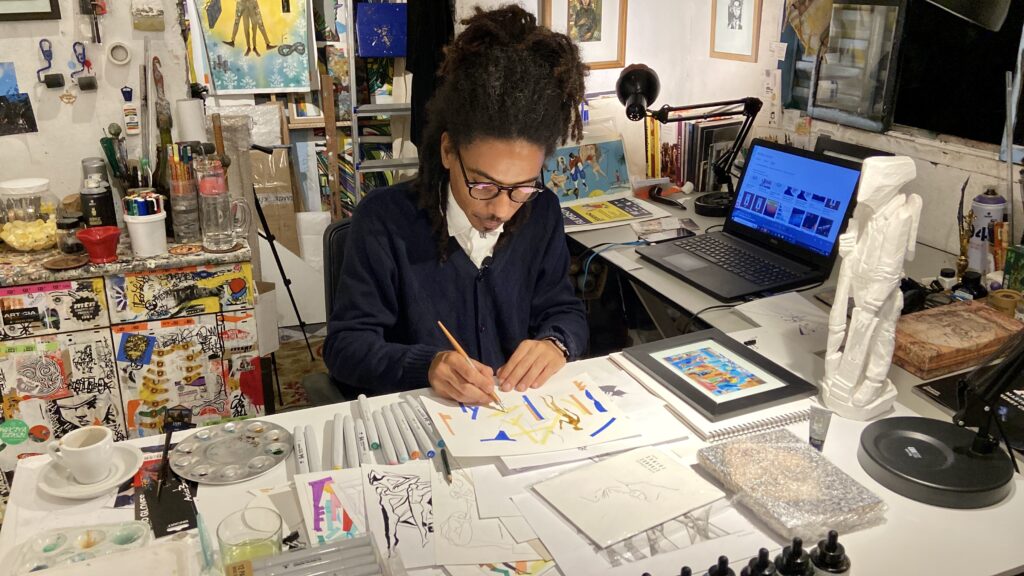 The artist Dedablio in his studio