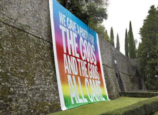 "We Gave A Party for the Gods", work by John Giorno, installed in the Castello di Brolio and selected by collector Luziah Hennessy for the Art of the Treasure Hunt route. Photo: Disclosure