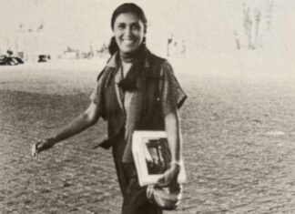 Raquel Arnaud, no vão do MASP, em 1983. Crédito: Arquivo pessoal